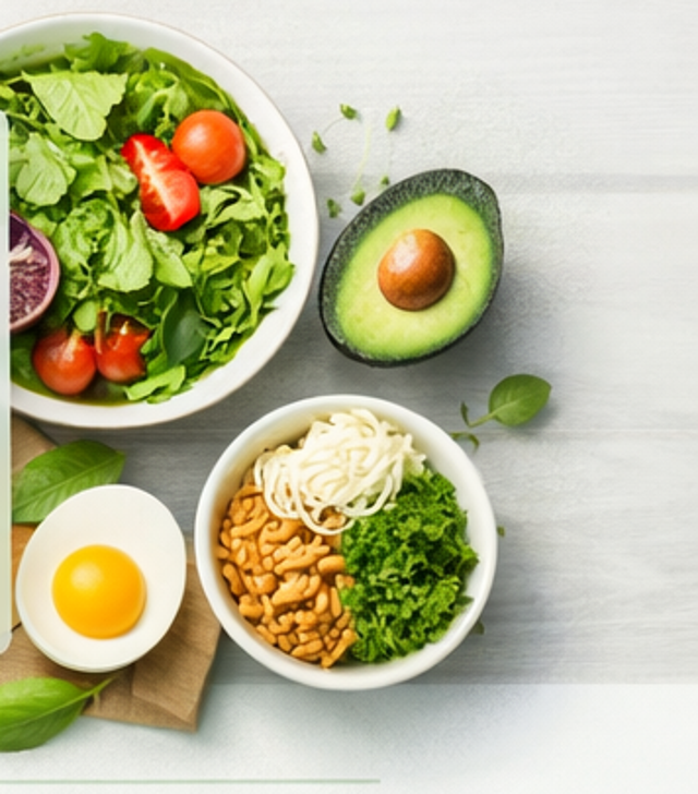 Healthy food bowls with avocado and vegetables